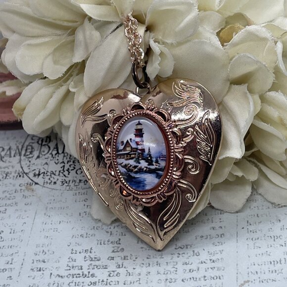 Beach Sailor Lighthouse Mom Wife Christmas Rose Gold Heart Locket Anniversary - Picture 6 of 13